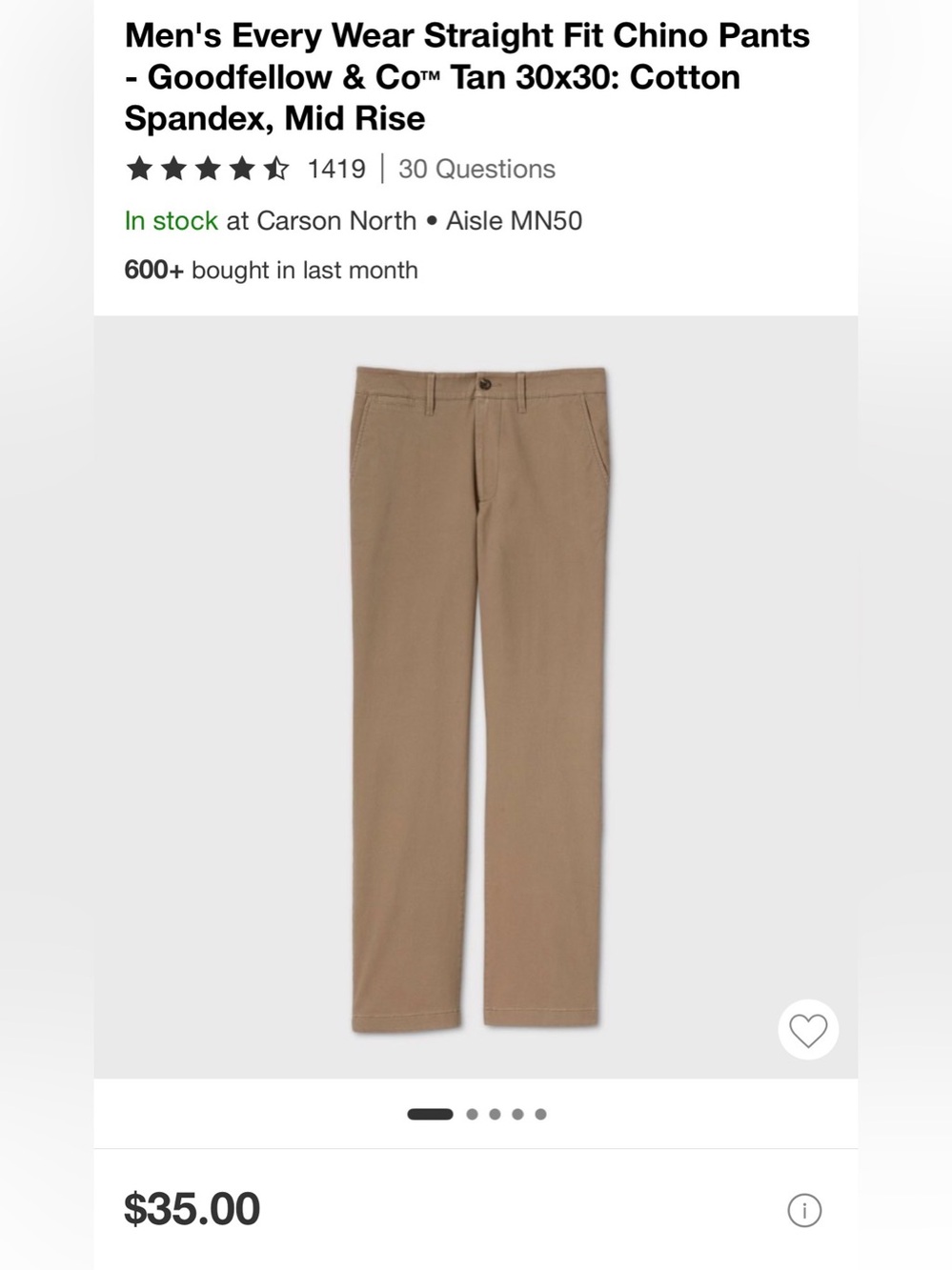 Goodfellow & Co Tan Straight-Fit Chino Pants